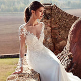 French Light Wedding Dress 2026 New Bride Simple Atmospheric Lace Bride Showing Thin Long Sleeve Tail Wedding Dress Spring HZ0517