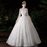 Wedding Dress 2025 New Bridal Yarn Small Long-Sleeved Dress High Collar Thin Temperament Simple Atmosphere HZ0517