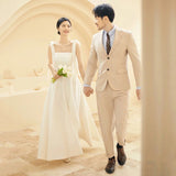 French Light Wedding Dress New Bride Simple Ribbon Go Out Yarn License Engagement Dress Dress HZ0517