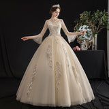 Wedding Dress 2026 New Spring Temperament Bridal Bridal Line Shoulder Long-Sleeved Super Fairy Dream Simple Princess Light Wedding Dress HZ0517