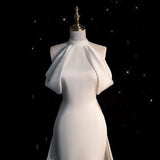 Hanging Neck Light Wedding Dress Dingy Hepburn Style Atmosphere Simple Tailing French Welcome Yarn Fishtail Dress HZ0517