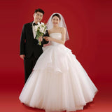 2026 New Breast-Shape Wedding Dress Showing Thin Princess Ponpong Skirt Super Xian Sen System French Bride Go Out Yarn Travel Shot HZ0517