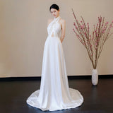 French Hanging Neck Light Wedding Dress 2026 New Small Luxury Dress Fish Tail Welcome Engagement Yarn HZ0517