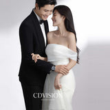 French Light Wedding Dress New Simple One-Shoulder Fish Tail Thin Sen Family Travel Photography Dream Bride Welcome Yarn HZ0517