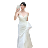 French Simple Breast-Shape Light Wedding Dress Bride Super Xiansen Lined Out To Welcome The Yarn Temperament White Small Tail Dress Skirt HZ0517