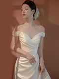 One-Word Shoulder Light Wedding Dress Bride Simple Denying French Style High-Sensing Temperament Wedding Welcome Dress Linen HZ0517