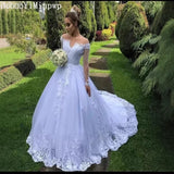 One-Word Shoulder Wedding Dress Overseas Warehouse 2026 New Lace Long-Sleeved Bride Married Senjie Tail Wedding Dress HZ0517