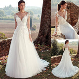 New Eaby Hot Lace Paste Sticker Deep V Collar Transparent Long-Sleeved Dress Wedding Dress Summer HZ0517