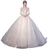 One-Word Shoulder Wedding Dress 2026 New Temperament Bride Simple Atmospheric Princess Dress Small Tug Tail Thin Wedding Dress HZ0517