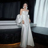 French Linden Noodles With Light Wedding Dress Bridal Minority Simple White Fishtail Welcome Yarn Wedding Dress Dress HZ0517