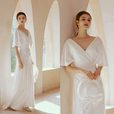 Light Wedding Dress Yarn Temperament Bride Wedding Welcome Dress Small Tail Simple Dew V Show Thin White HZ0517