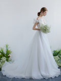 Beautiful Light Yarn A Word Shoulder Thin Sweet Princess Elegant Bride Ponpong Wedding Dress Outdoor Sen System Lawn Yarn HZ0517
