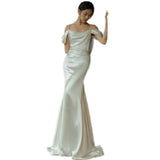 Suspension Belt Light Wedding Dress French Retro Travel Simple White Thin Fishtail Skirt Small Drag Korean Welcome Yarn HZ0517