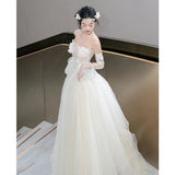 French-Style Ancient Light Wedding Dress 2026 New Bridal Maids Go Out Yarn To Shoot The Exterior Small Tail Dress Skirt HZ0517