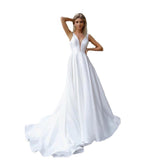 The Dingy Wedding Dress Is 2026 New Bride Simple Deep V-Neck Dew Back Shot Small Tail Thin Spring HZ0517