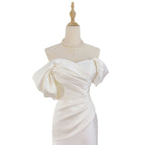 French Word Shoulder Light Wedding Dress Bride Simple Temperament Welcome Out Of The White Body-Repair Sutny Fishtail Dress Dress HZ0517