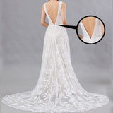 Simple V Collar Sleeveless Lace Pattern White Wedding Dress 2026 New Sexy Self-Scuffy Dress HZ0517