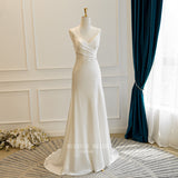 Simple French Faece Light Yarn Sling V Tie Acetate-Sing-Bated Small-Tailed Wedding Dress HZ0517