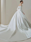 French Retro Stuff Long-Sleeved Shoulder Wedding Dress 2026 New Bridal Small Sage Elegant Main Wedding Dress HZ0517