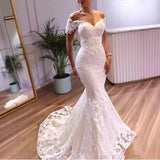 Fishtail Wedding Dress 2026 New Bride Wedding Word Shoulder-Back Lace Showing Thin Simple Tail Court Style HZ0517