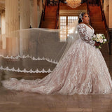 Large-Size Shoulder-To-Shoulder Lace Wedding Dress Embroidered Big Tail Wedding Dress HZ0517