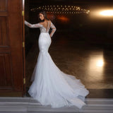 Sine-Faced Light Wedding Dress Long Sleeve Slim Fish Tail Thin Welcome Yarn Temperament Lace Yarn Dress HZ0517