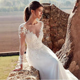 New Eaby Hot Lace Paste Sticker Deep V Collar Transparent Long-Sleeved Dress Wedding Dress Summer HZ0517