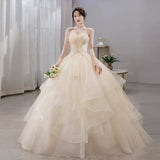 Main Wedding Dress 2025 New Bridal Bosom Champagne French High-End Sense Simple Retro Yarn Light HZ0517
