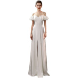 French Bride's Simple Temperament Shoulder Bubble Sleeves And Stipettes Are Thin A-Word Small White Dress To Go Out Light Wedding Dress HZ0517
