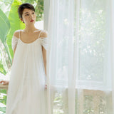 Light Wedding Dress Bride's Word Shoulder Sling Dress Dress Banquet Temperament Morning Robe Sling Dress HZ0517