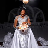 New Wedding Dress Pure White African Bride Wedding Mermaid Wedding Dress Fishtail Skirt Removable Tail HZ0517