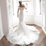 Wedding Dress 2026 New One-Word Shoulder Wedding Dress Skirt Leaking Back Sexy Lace Tail Wedding Dress HZ0517