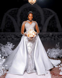 New Wedding Dress Pure White African Bride Wedding Mermaid Wedding Dress Fishtail Skirt Removable Tail HZ0517