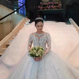 Long-Sleeved Wedding Dress 2026 New Lace Water Drill Big Tail Wedding Dress New Elegant Wedding Dress HZ0517