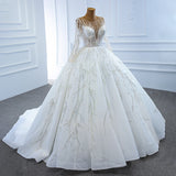 Long-Sleeved Classic Wedding Dress 2026 New Bride Wedding Yarn Spring Temperament Tailing Ceremony Dress HZ0517