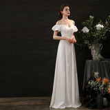 French Bride's Simple Temperament Shoulder Bubble Sleeves And Stipettes Are Thin A-Word Small White Dress To Go Out Light Wedding Dress HZ0517
