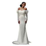 New Wedding Dress African Mermaid Body-In-Command Elegant Fishtail Long Embroidery Tying HZ0517
