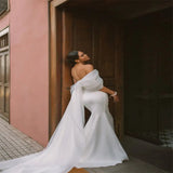 White Dens, A Word-And-Shoulder Fishtail Wedding Dress 2026 Simple Slimming Bride Goes Out Yarn Tailing Woman HZ0517