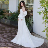 One-Word Shoulder Light Wedding Dress Korean Super Xiansen Bride's Morning Robes Go Out Of The Yarn High-End Feeling Light Luxury Thin Fishtail Dress HZ0517