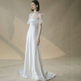 French Light Wedding Dress White Simple Super Fairy Dream Bride Welcome Out Yarn Temperament Tug-Tailed And Fasted-Sin Noodle Dress HZ0517