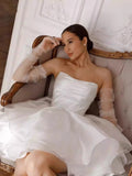 White One-Word Shoulder Evening Dress New French Unkempt Dress Short Dress Birthday Party Dress High Sense HZ0517