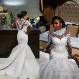 Wedding Dress Sexy Long-Sleeved Lace High-Neck Fishtail Wedding Dress African Bride HZ0517