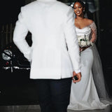 New Word Shoulder Fishtail Wedding Dress Long Sleeve Heavy Work Body Dragging African Bridal Dress Temperament Yarn HZ0517