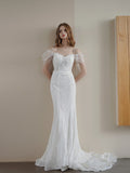 French Braided Light Wedding Dress Fishtail Sling Lace Lace Sleeves Small Tow White Two-Piece Yarn HZ0517