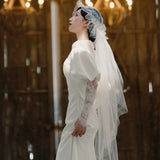 French Light Wedding Dress Long Sleeves And Tails Simple Travel Shot White Thin Lace Premium Sense Of The New Bride Out Of The Yarn HZ0517