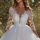 Modern Shiny Tulle Wedding Dress Long Sleeve V-Neck Bridal Dress Bridal Dress Robe De Mari¨¦e Female HZ0517