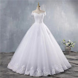 Standing White Wedding Dress Lace Decoer Ball Shoulder Bridal Dress Mid-Siding Wedding Dress HZ0517