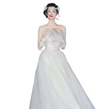 French-Style Ancient Light Wedding Dress 2026 New Bridal Maids Go Out Yarn To Shoot The Exterior Small Tail Dress Skirt HZ0517
