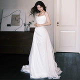 Sen's Breast-Shape Light Wedding Dress White Simple Bride Married Yarn Birthday Party Evening Dress Dress Dress HZ0517