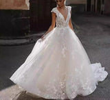 Stylish Simple Wedding Dress Long Sleeve Deep V Travel To Shoot White Little Bride Going Out Retro Woman HZ0517